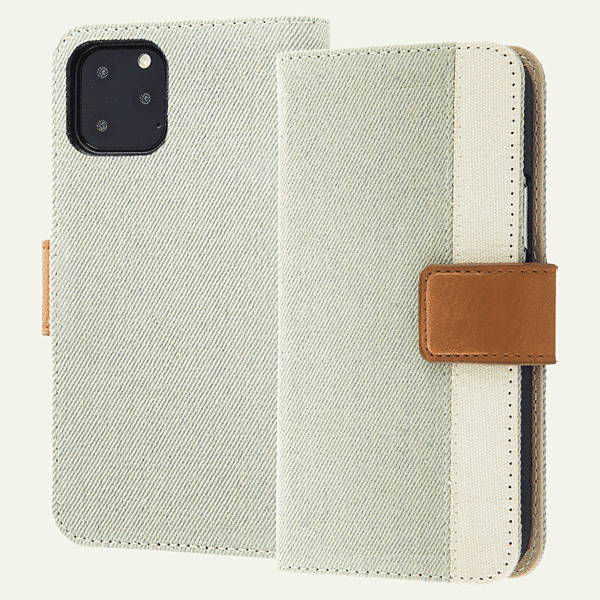 手帳型ファブリックケース デニム&帆布 Canvas Line/アイスブルー
