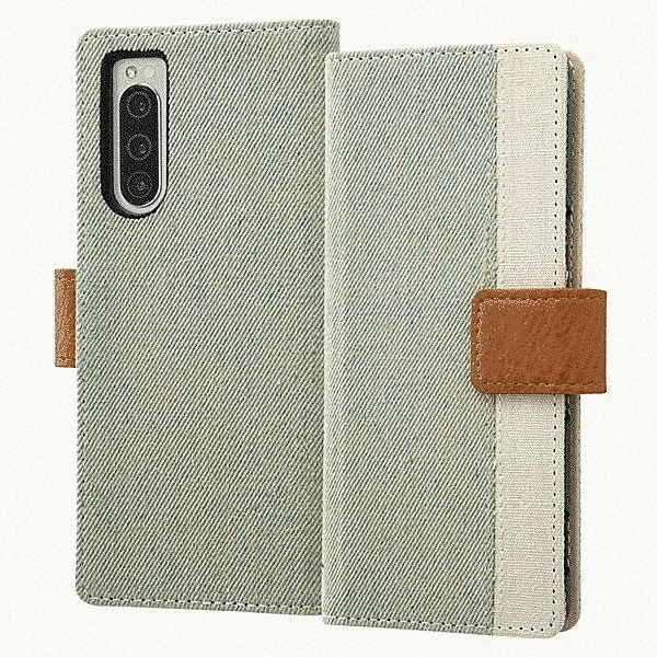 手帳型ファブリックケース デニム&帆布 Canvas Line/アイスブルー