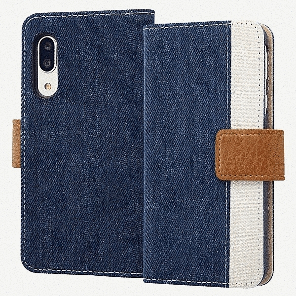 手帳型ファブリックケース デニム&帆布 Canvas Line/インディゴブルー