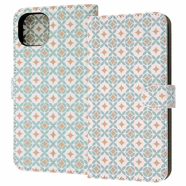 耐衝撃 手帳型レザーケース Designs/レトロ/ブルー