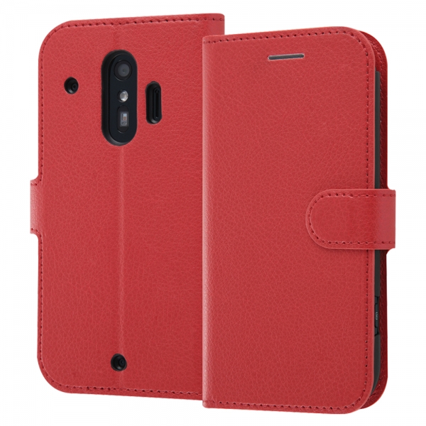 耐衝撃 手帳型レザーケース シンプル マグネット/レッド