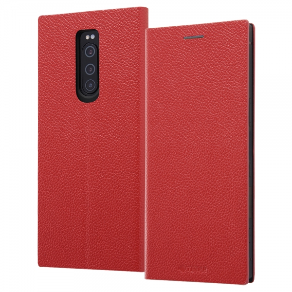 耐衝撃 手帳型レザーケース TETRA サイドマグネット/レッド