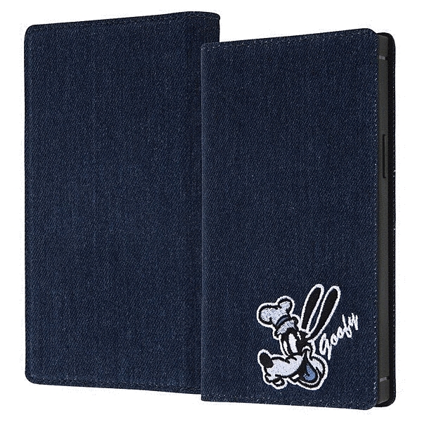 耐衝撃 徹底保護 手帳型デニムケース Squl/グーフィー_モノクロ