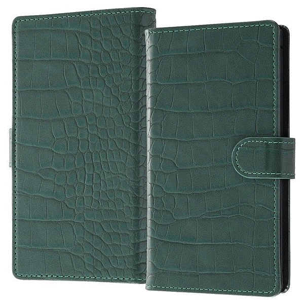 耐衝撃 徹底保護 手帳型レザーケース クロコ調 Squl/グリーン