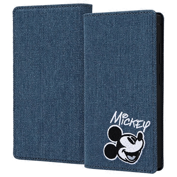 耐衝撃 徹底保護 手帳型デニムケース Squl/ミッキーマウス_モノクロ