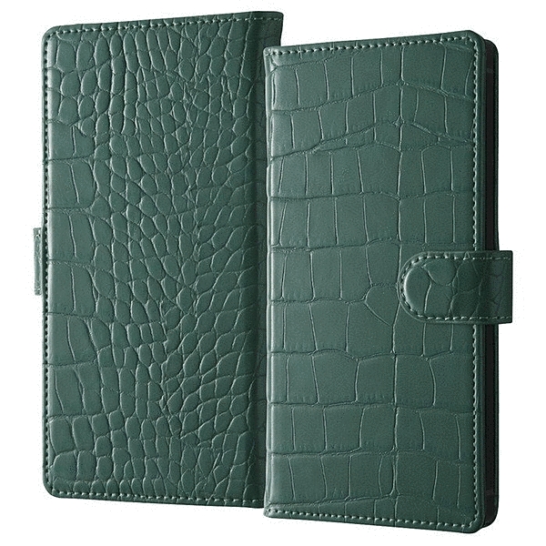 耐衝撃 徹底保護 手帳型レザーケース クロコ調 Squl/グリーン