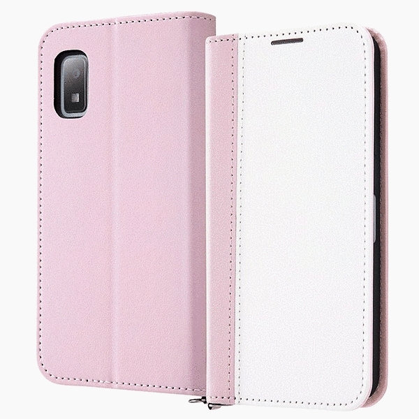耐衝撃 手帳型レザーケース Noble/ホワイト/ピンク