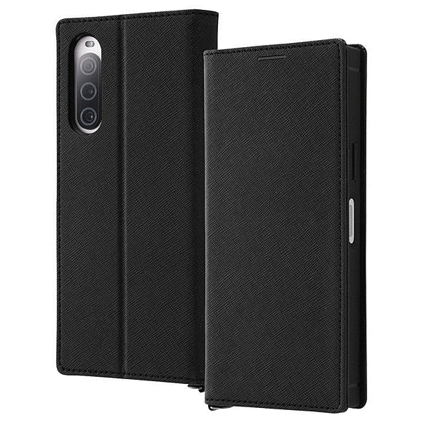 Durable 耐衝撃 マグネット不使用 シンプル スクエア 手帳型レザーケース/ブラック/ブラック