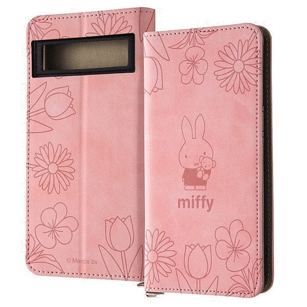 耐衝撃 手帳型レザーケース Raffine/ミッフィー_ピンクフラワー