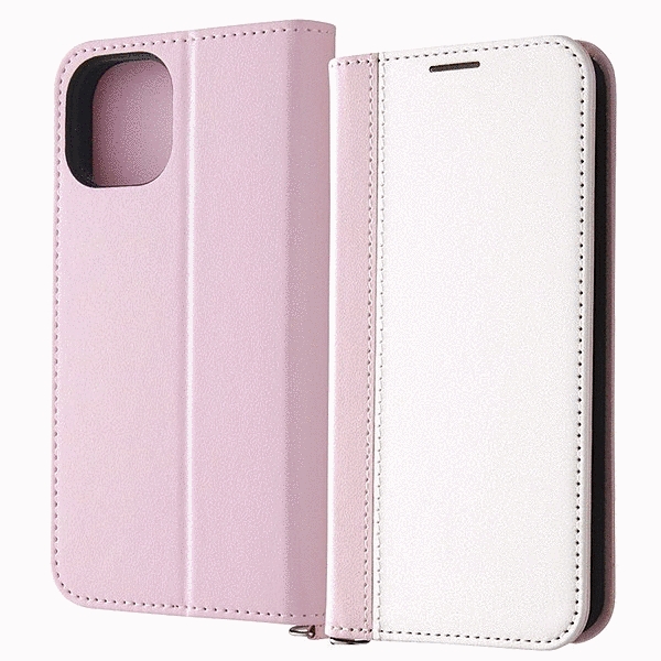 耐衝撃 手帳型レザーケース Noble/ホワイト/ピンク