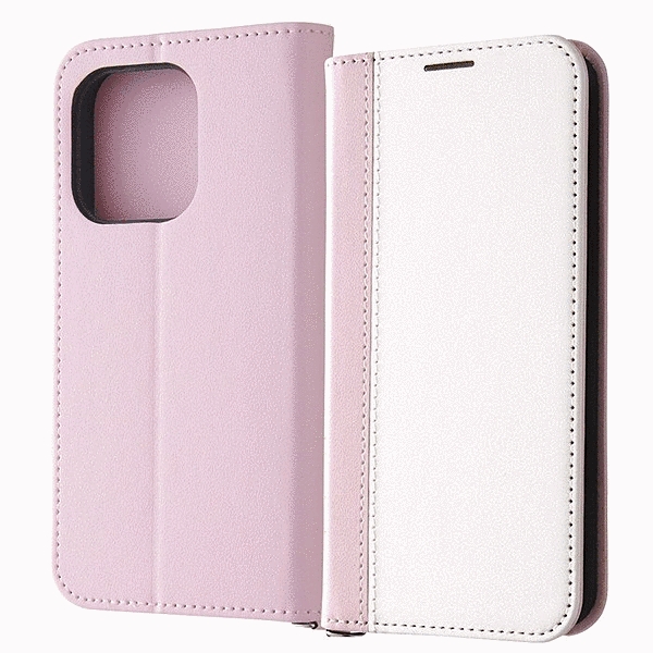 耐衝撃 手帳型レザーケース Noble/ホワイト/ピンク