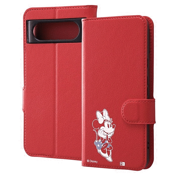 手帳型レザーケース シンプル マグネット/ミニーマウス_sitting2