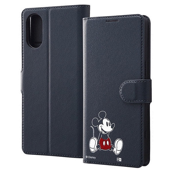 耐衝撃 手帳型レザーケース シンプルマグネット/ミッキーマウス_sitting