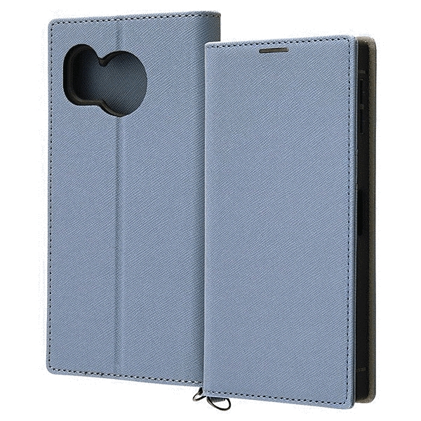 耐衝撃 手帳型レザーケース KAKU Durable/ブルー/ライトグレー