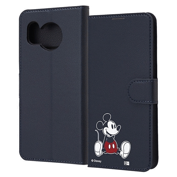耐衝撃 手帳型レザーケース シンプルマグネット/ミッキーマウス_sitting