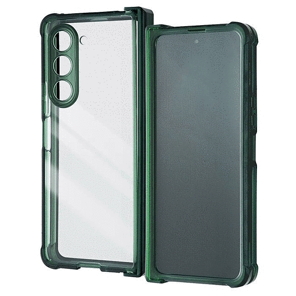耐衝撃 フルカバー 折りたたみ型 360°保護 一体型 ハイブリッドケース/グリーン