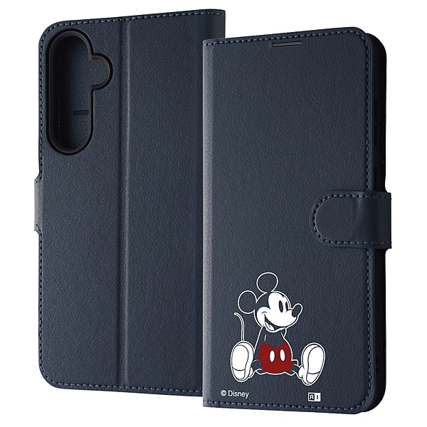 耐衝撃 手帳型レザーケース シンプルマグネット/ミッキーマウス_sitting