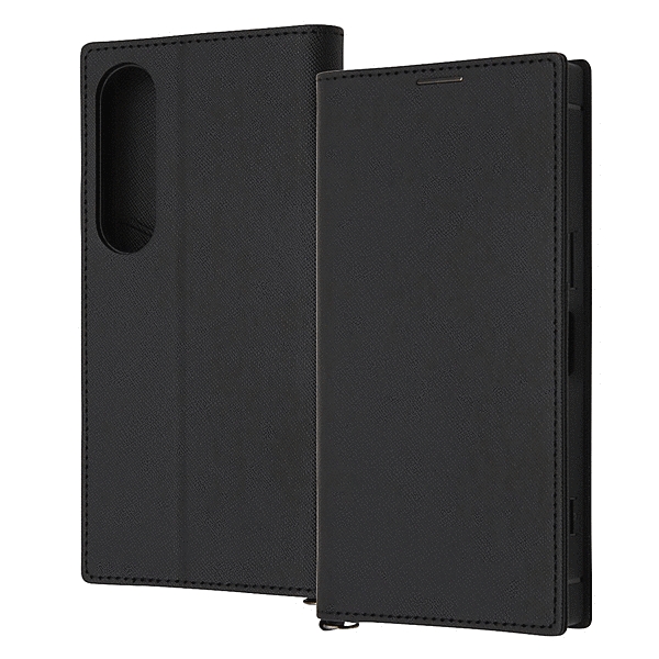 Durable 耐衝撃 マグネット不使用 シンプル スクエア 手帳型レザーケース/ブラック/ブラック