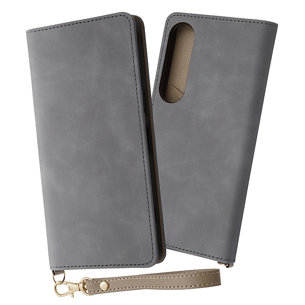 耐衝撃 手帳型レザーケース Raffine/グレー