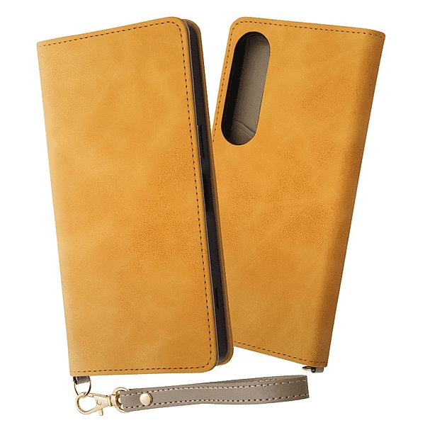耐衝撃 手帳型レザーケース Raffine/イエロー