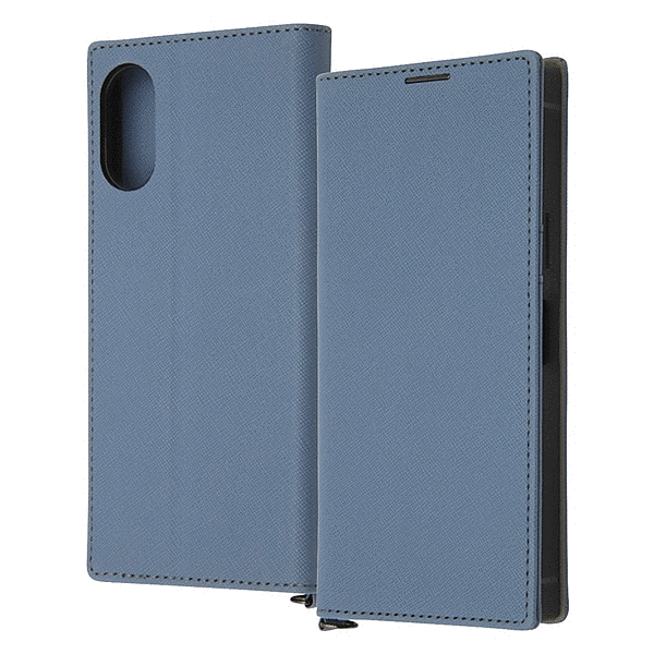 耐衝撃 手帳型レザーケース KAKU Durable/ブルー/ライトグレー