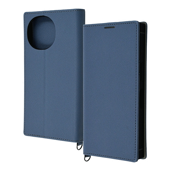 耐衝撃 手帳型レザーケース KAKU Durable/ブルー/ライトグレー