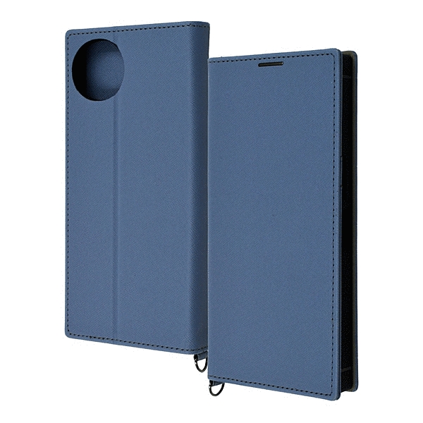 耐衝撃 手帳型レザーケース KAKU Durable/ブルー/ライトグレー