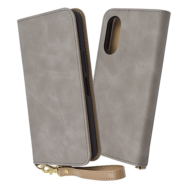 耐衝撃 手帳型レザーケース Raffine/グレー