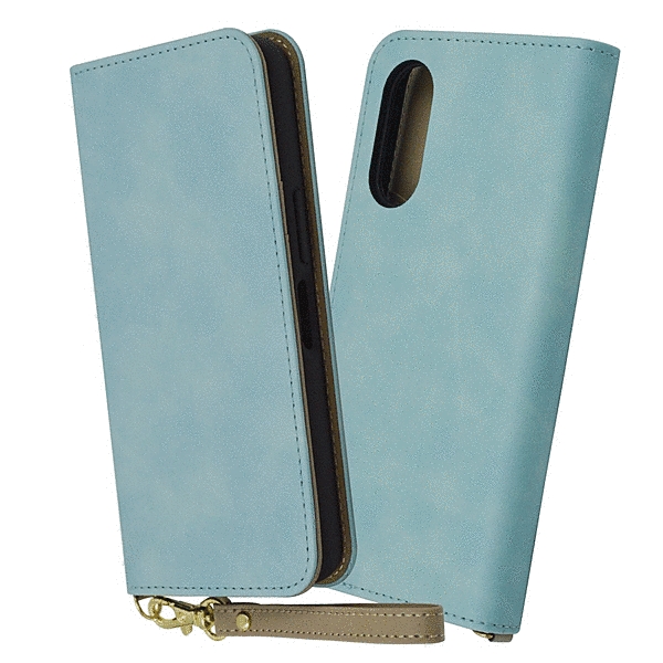 耐衝撃 手帳型レザーケース Raffine/ブルー