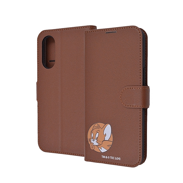 手帳型レザーケース シンプルマグネット/トムとジェリー/ジェリー_ひょっこり
