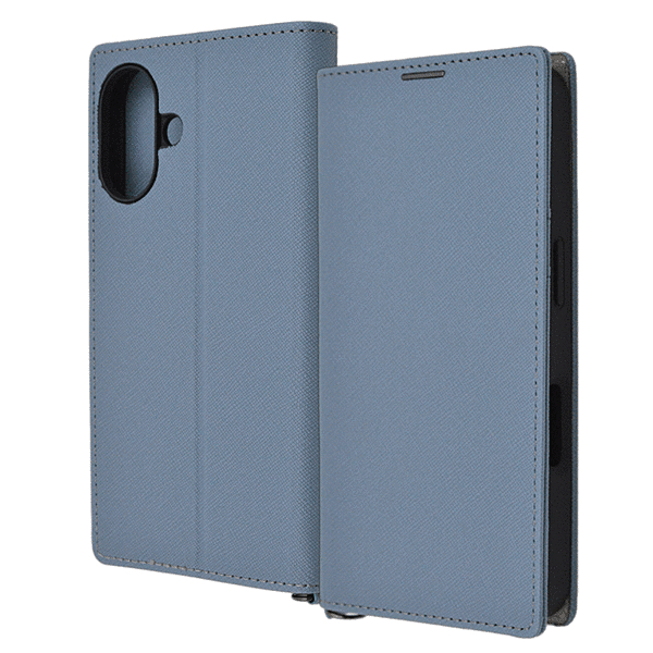 Durable 耐衝撃 マグネット不使用 シンプル スクエア 手帳型レザーケース/ブルー/ライトグレー