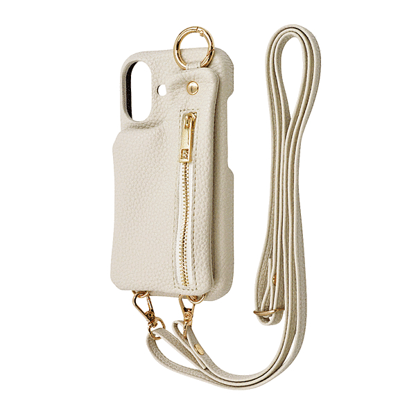 m1n1 ミニ ショルダー ネック ストラップ ポーチ付き オープンレザーケース/アイボリー