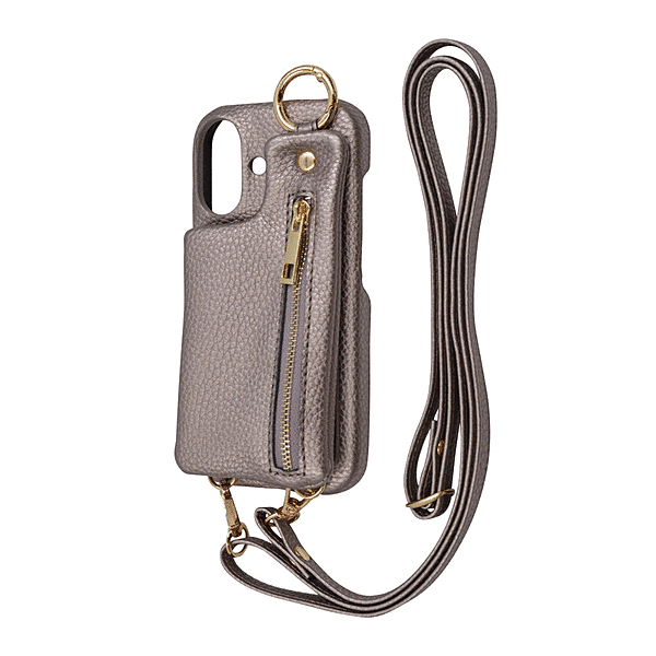 m1n1 ミニ ショルダー ネック ストラップ ポーチ付き オープンレザーケース/ブロンズ