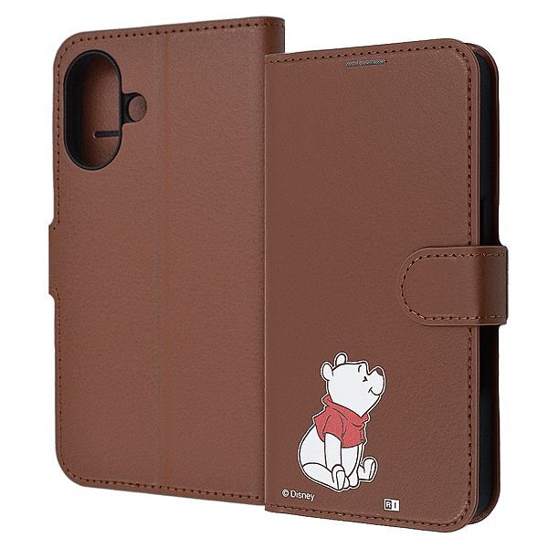 耐衝撃 手帳型レザーケース シンプルマグネット/くまのプーさん_sitting