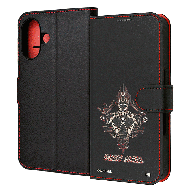 衝撃吸収 マグネットベルト シンプル 手帳型レザーケース/マーベル/アイアンマン_5