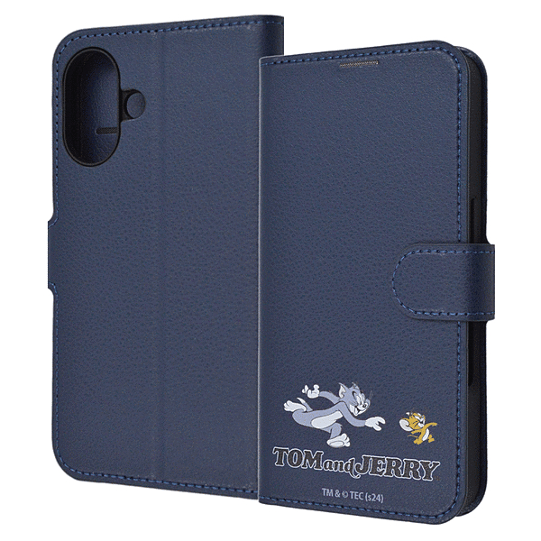 耐衝撃 手帳型レザーケース シンプルマグネット/トムとジェリー