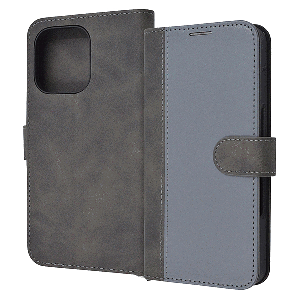 耐衝撃 手帳型レザーケース Noble/グレー/ブラック