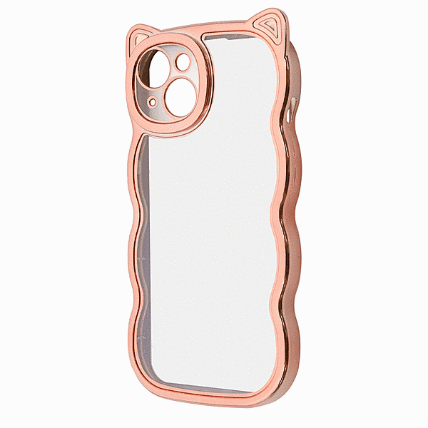 CaMii 耐衝撃 バンパー 精密設計 カメラ保護 猫耳 うねうね メタリック TPUソフトケース/ピンクゴールド