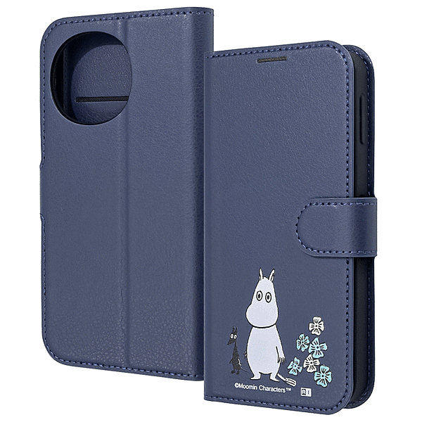 耐衝撃 手帳型レザーケース シンプルマグネット/ムーミン/ムーミンとお花