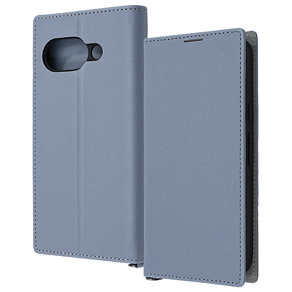 Durable 耐衝撃 マグネット不使用 シンプル スクエア 手帳型レザーケース/ブルー/ライトグレー