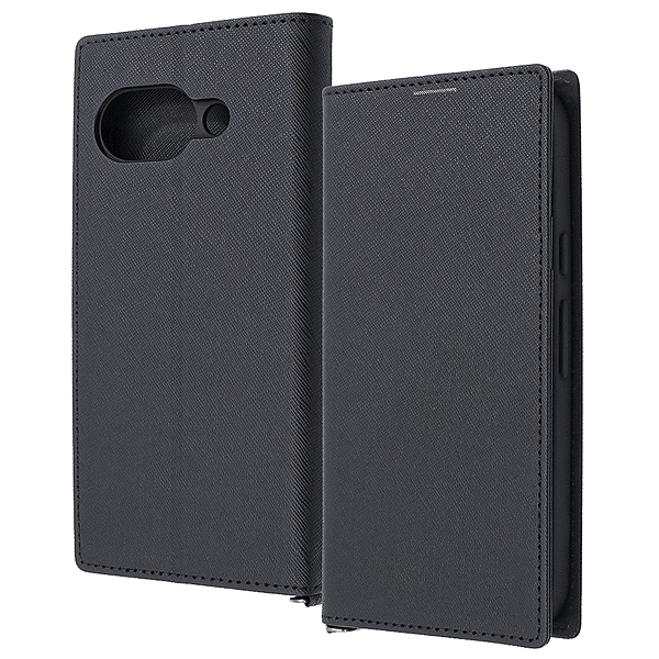 Durable 耐衝撃 マグネット不使用 シンプル スクエア 手帳型レザーケース/ブラック/ブラック