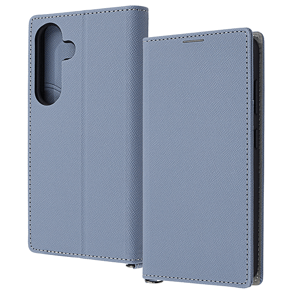 Durable 耐衝撃 マグネット不使用 シンプル スクエア 手帳型レザーケース/ブルー/ライトグレー