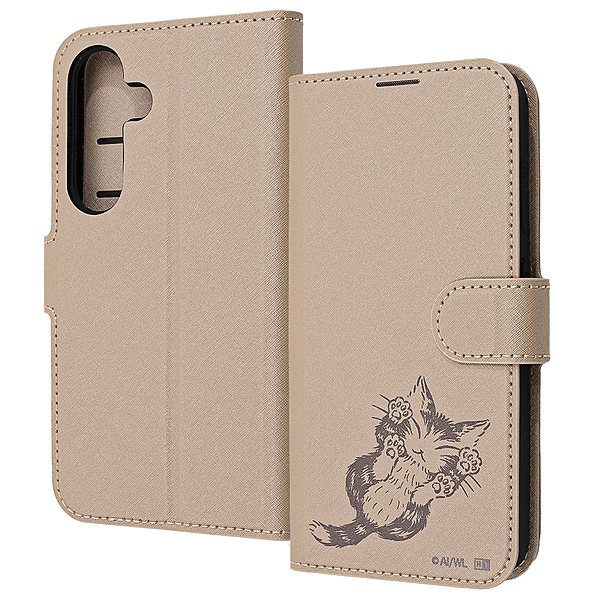 耐衝撃 手帳型レザーケース シンプルマグネット/ダヤン_にゃんキュー