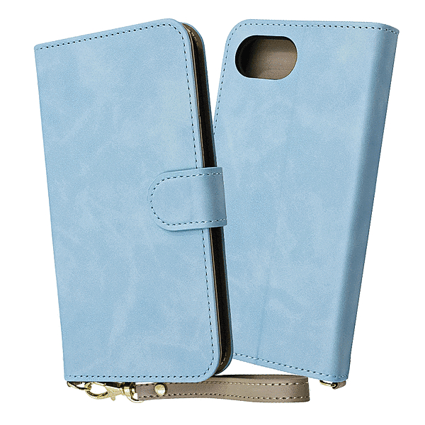 Raffine 耐衝撃 マグネットベルト ハンドストラップ付き さらさら ムラ染め 手帳型レザーケース/ブルー