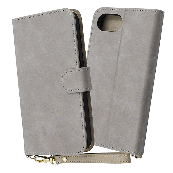 Raffine 耐衝撃 マグネットベルト ハンドストラップ付き さらさら ムラ染め 手帳型レザーケース/グレー