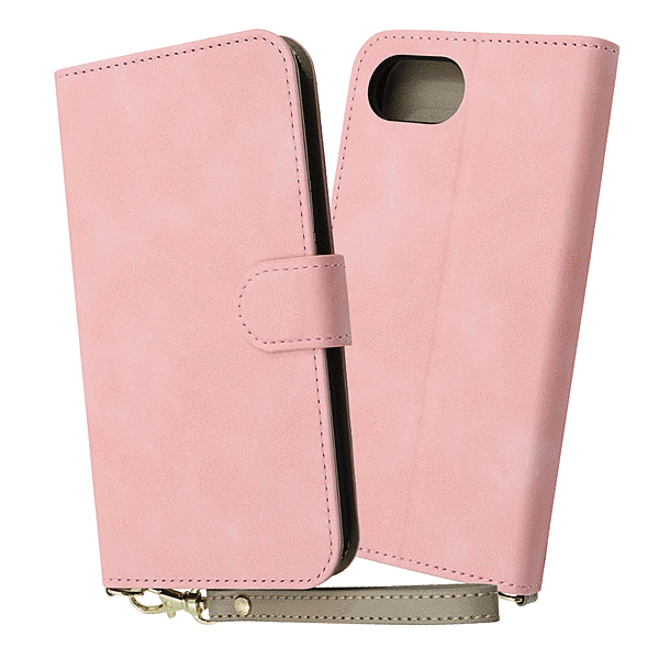 Raffine 耐衝撃 マグネットベルト ハンドストラップ付き さらさら ムラ染め 手帳型レザーケース/ピンク