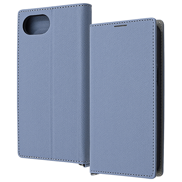 Durable 耐衝撃 マグネット不使用 シンプル スクエア 手帳型レザーケース/ブルー/ライトグレー