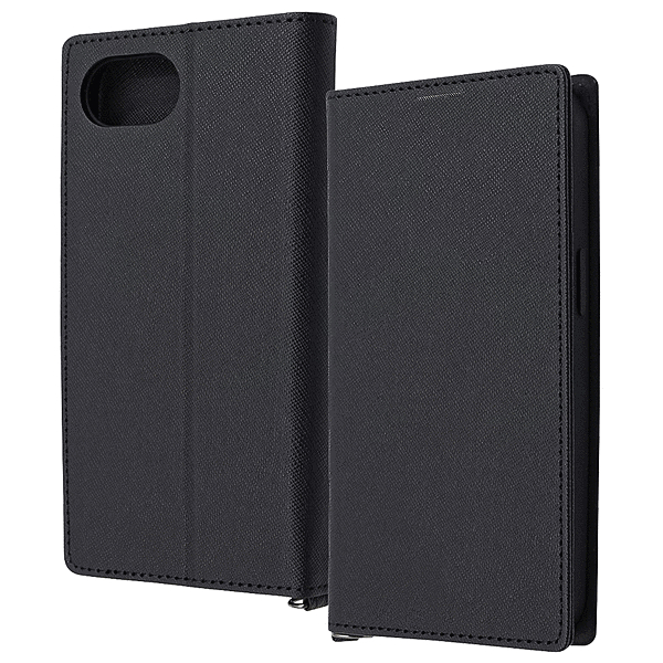 Durable 耐衝撃 マグネット不使用 シンプル スクエア 手帳型レザーケース/ブラック/ブラック