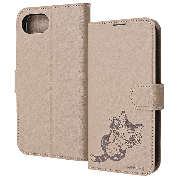 耐衝撃 手帳型レザーケース シンプルマグネット/ダヤン_にゃんキュー