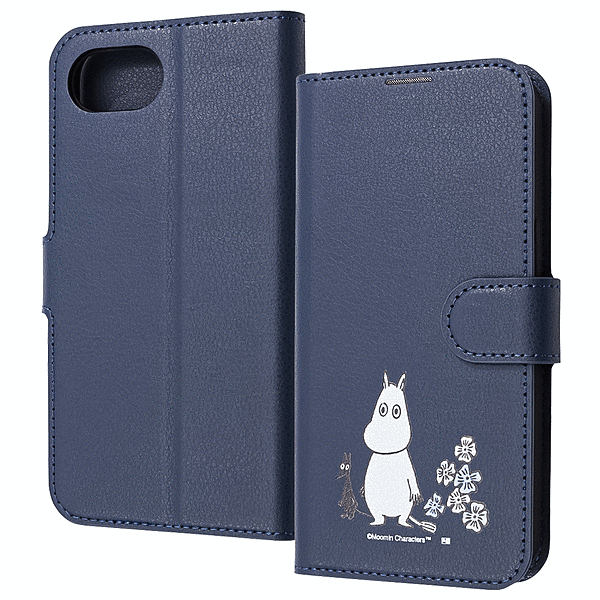 耐衝撃 手帳型レザーケース シンプルマグネット/ムーミン/ムーミンとお花